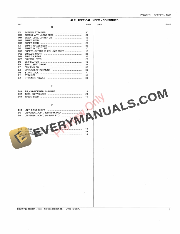 John Deere 1550 Powr-Till Seeder Parts Catalog PC1658 26OCT80-5