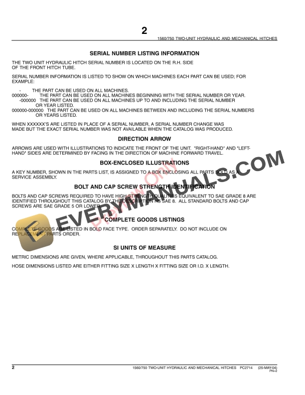 John Deere 1560 750 Two-Unit Hydraulic and Mechanical Hitches Parts Catalog PC2714 10JUN11-4