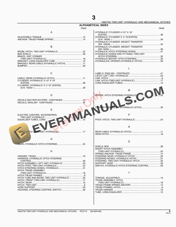 John Deere 1560 750 Two-Unit Hydraulic and Mechanical Hitches Parts Catalog PC2714 10JUN11-5