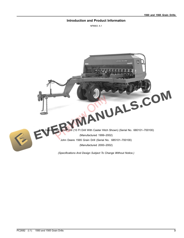 John Deere 1560 and 1565 Grain Drills Parts Catalog PC2682 23MAY23-3