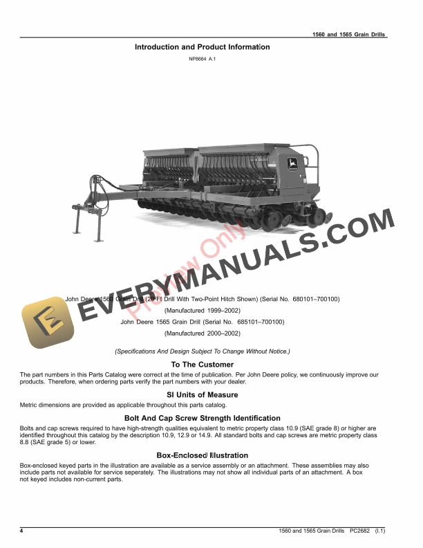 John Deere 1560 and 1565 Grain Drills Parts Catalog PC2682 23MAY23-4