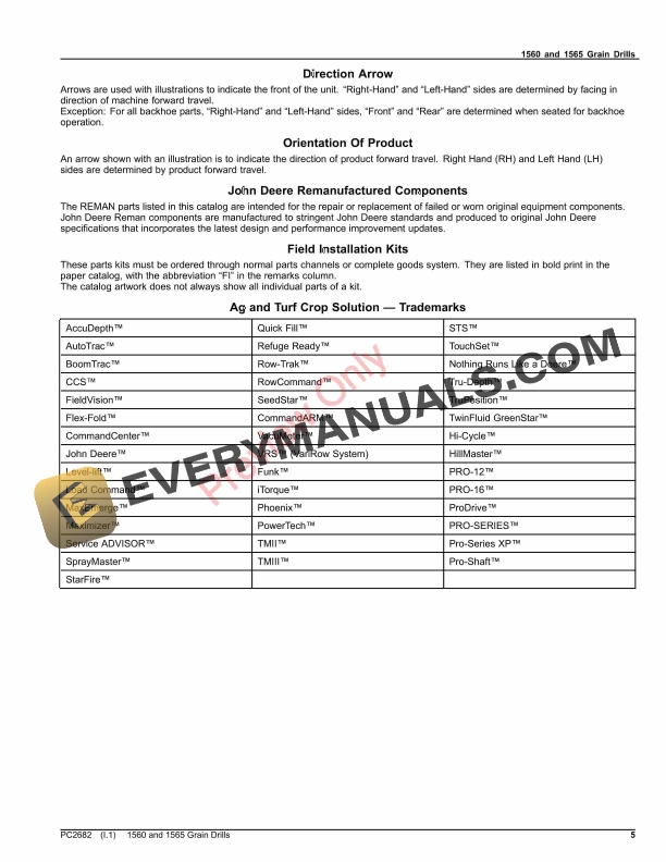 John Deere 1560 and 1565 Grain Drills Parts Catalog PC2682 23MAY23-5