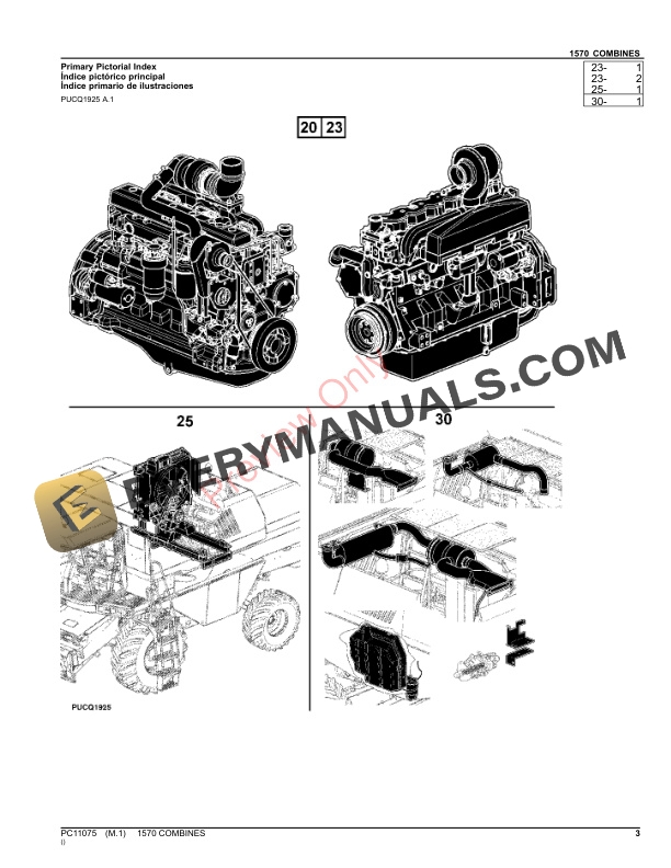 John Deere 1570 COMBINES Parts Catalog PC11075 01AUG23 3