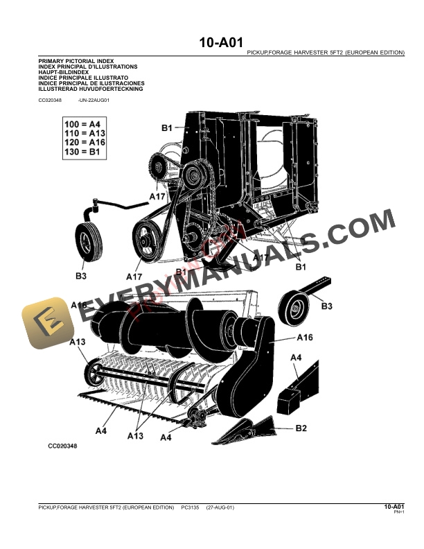 John Deere 1,57m Windrow Pickups Parts Catalog PC3135 40695-3