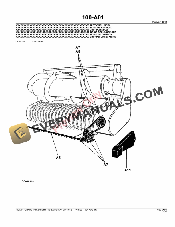 John Deere 1,57m Windrow Pickups Parts Catalog PC3135 40695-5