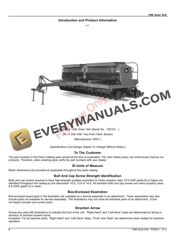 John Deere 1590 Grain Drill Parts Catalog PC9231 16NOV23-4