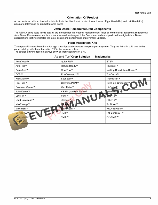 John Deere 1590 Grain Drill Parts Catalog PC9231 16NOV23-5