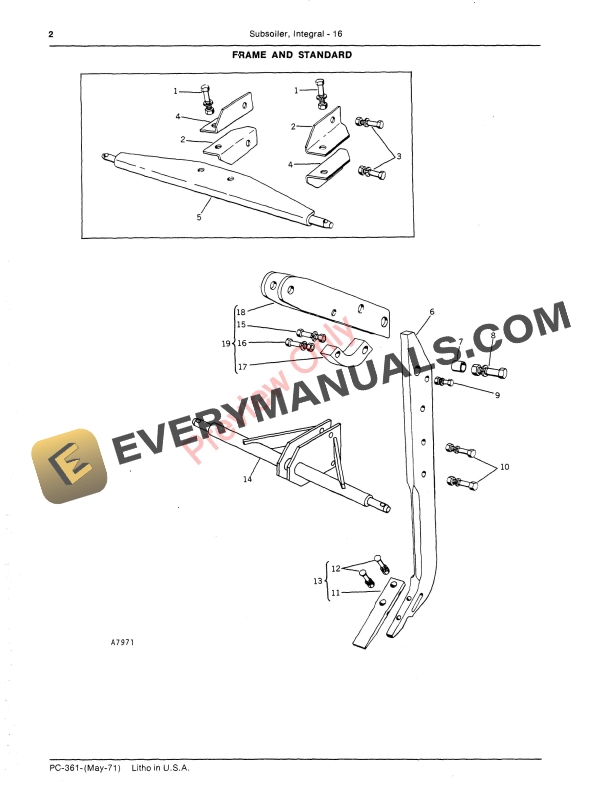 John Deere 16 Subsoiler, Integral Parts Catalog PC361 01MAY71-4