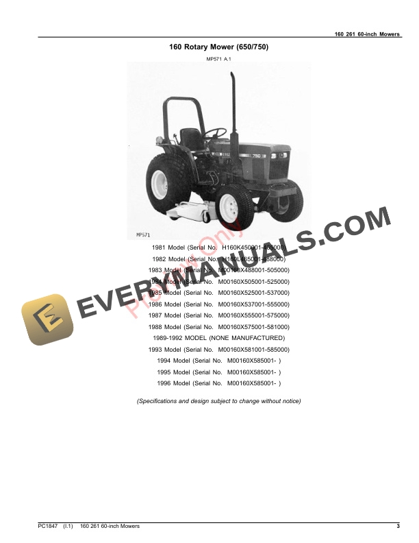 John Deere 160, 261 AND 60-INCH MOWERS Parts Catalog PC1847 25JAN23-3