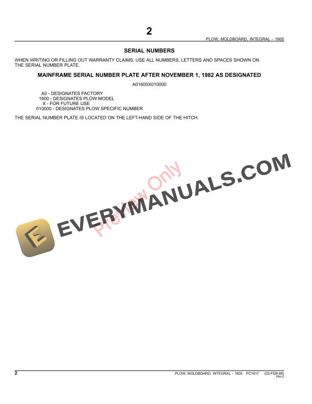 John Deere 1600 Integral Moldboard Plow Parts Catalog PC1917 10JUN11-4
