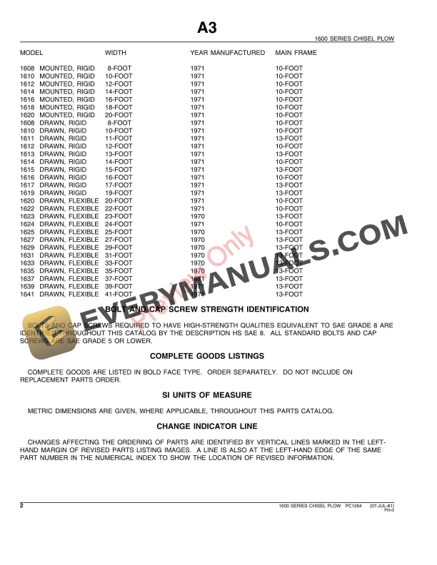 John Deere 1600 Series Drawn and Mounted Chisel Plows Parts Catalog PC1264 30JAN96-4
