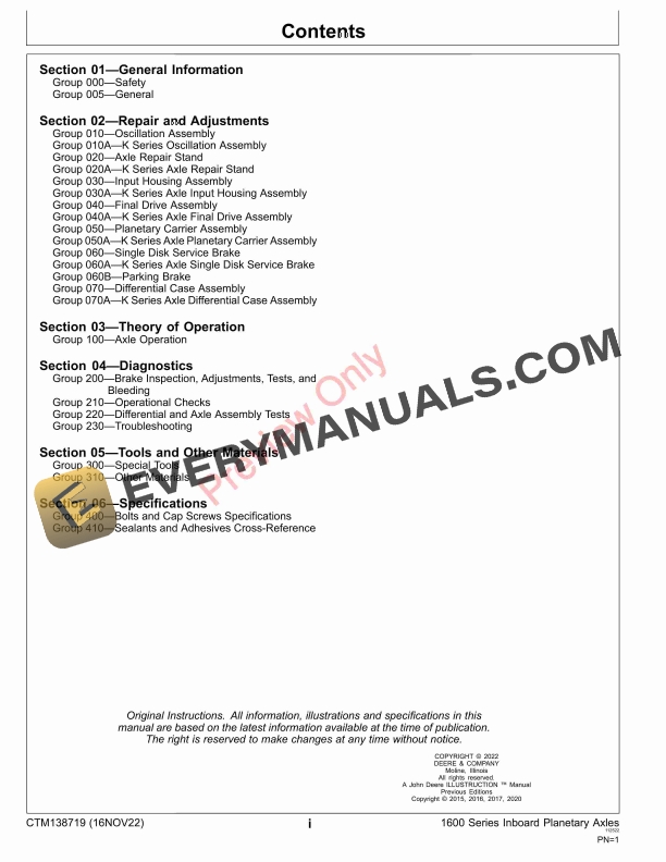 John Deere 1600 Series TeamMate II Inboard Planetary Axles Component Technical Manual CTM138719 16NOV22 5