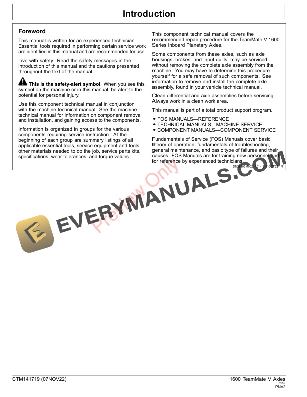 John Deere 1600 Series TeamMate V Inboard Planetary Axles Component Technical Manual CTM141719 07NOV22 2