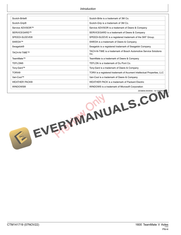 John Deere 1600 Series TeamMate V Inboard Planetary Axles Component Technical Manual CTM141719 07NOV22 4