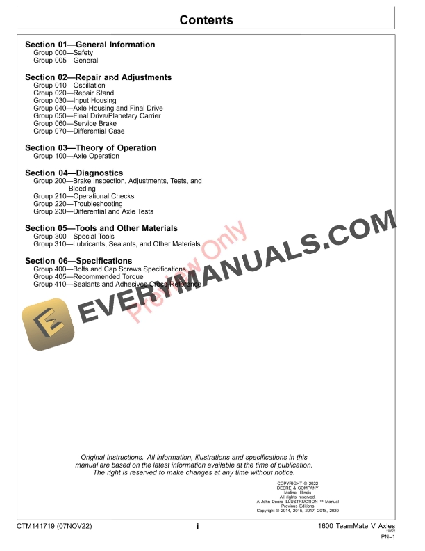 John Deere 1600 Series TeamMate V Inboard Planetary Axles Component Technical Manual CTM141719 07NOV22 5