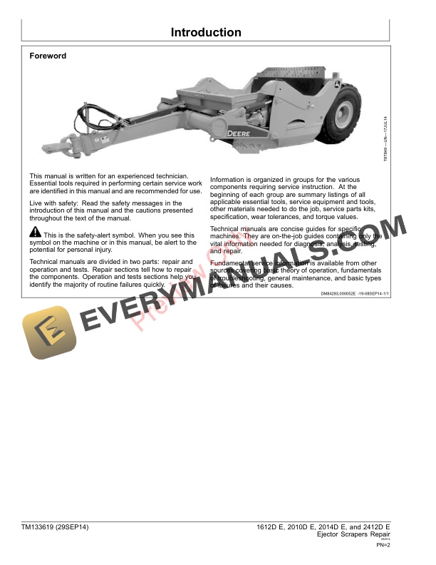 John Deere 1612D E 2010D E 2014D E and 2412D E Ejector Scrapers Technical Manual TM133619 29SEP14 2