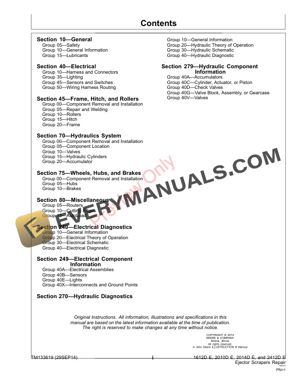 John Deere 1612D E 2010D E 2014D E and 2412D E Ejector Scrapers Technical Manual TM133619 29SEP14 3