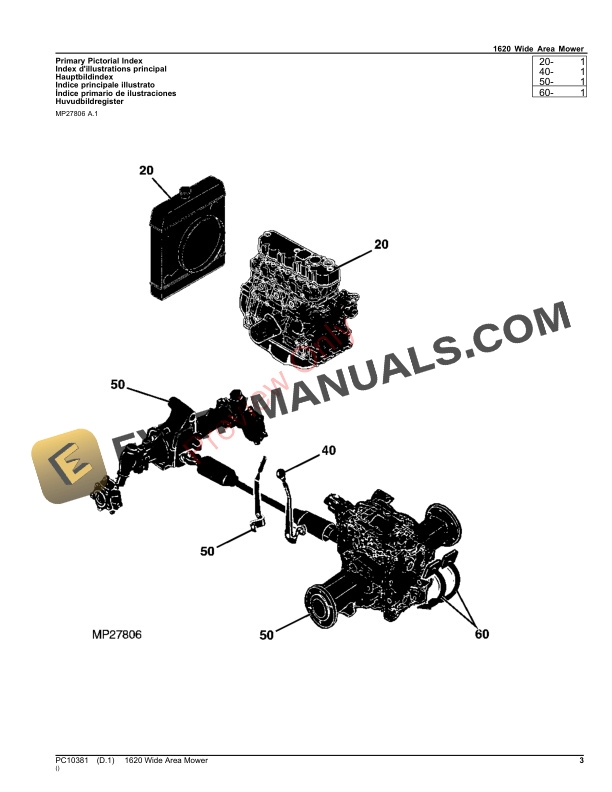 John Deere 1620 Wide Area Mower Parts Catalog PC10381 23NOV23 3