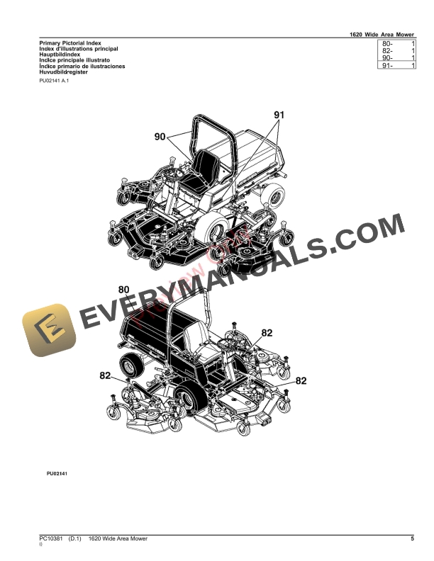 John Deere 1620 Wide Area Mower Parts Catalog PC10381 23NOV23 5