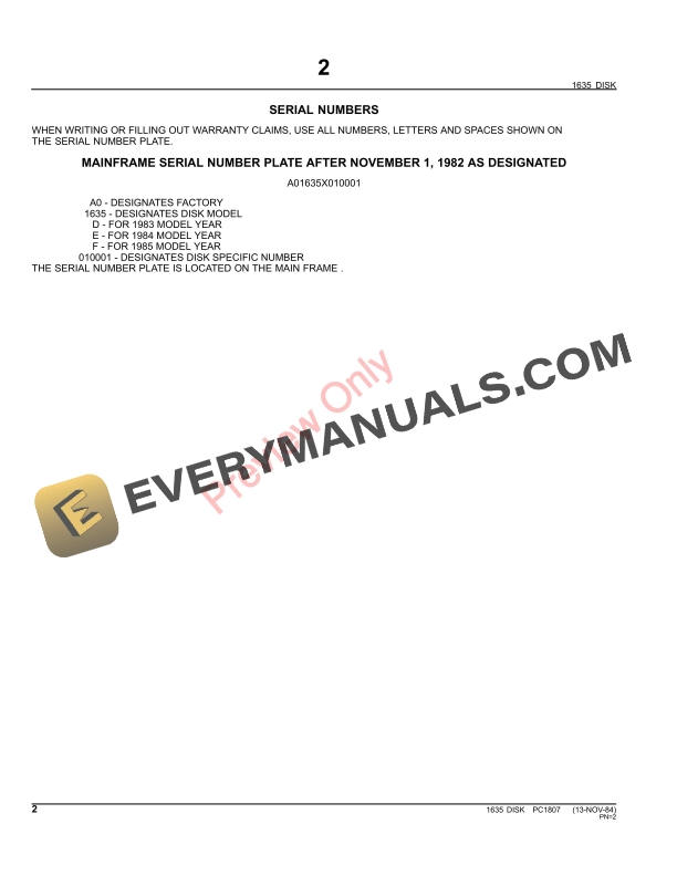 John Deere 1635 Disk Harrow Parts Catalog PC1807 31MAY11-4