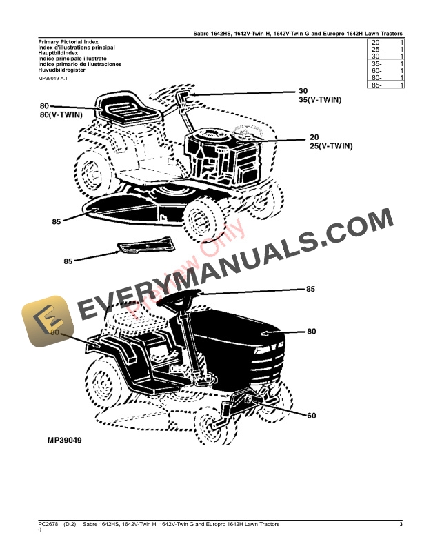 John Deere 1642HS, 1642V-TWIN H, 1642V-TWIN G SABRE AND 1642H EUROPRO LAWN TRACTORS Parts Catalog PC2678 14SEP23-3