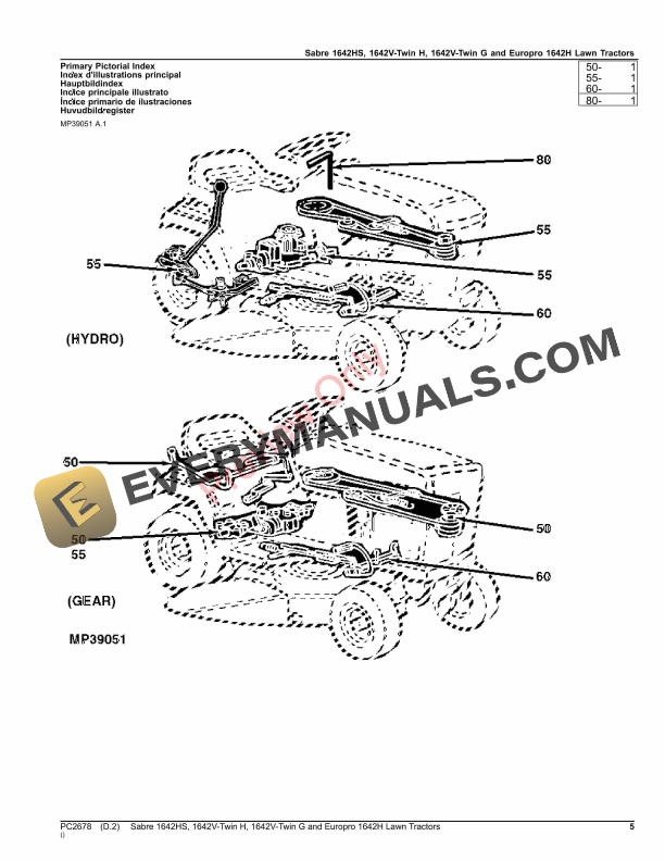 John Deere 1642HS, 1642V-TWIN H, 1642V-TWIN G SABRE AND 1642H EUROPRO LAWN TRACTORS Parts Catalog PC2678 14SEP23-5