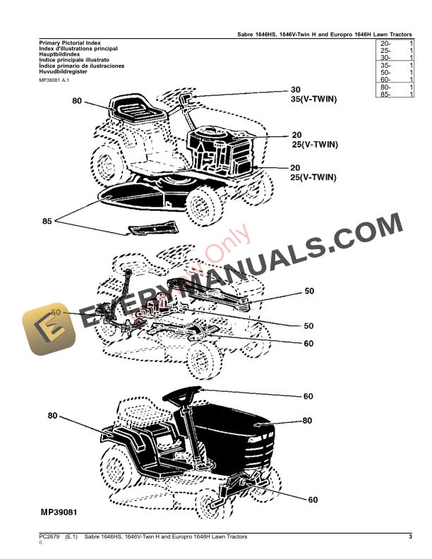 John Deere 1646HS, 1646V-TWIN H SABRE AND 1646H EUROPRO LAWN TRACTORS Parts Catalog PC2679 14SEP23-3
