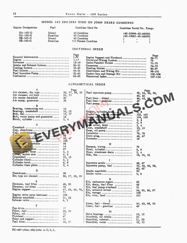 John Deere 165 Series Power Unit Parts Catalog PC667 01MAY68-4