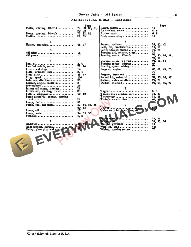 John Deere 165 Series Power Unit Parts Catalog PC667 01MAY68-5