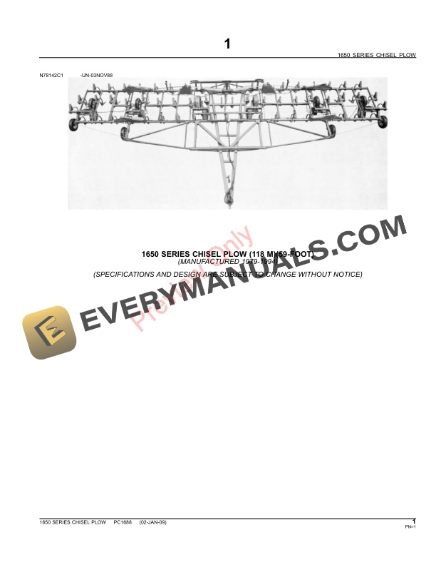 John Deere 1650 Series Drawn Chisel Plows Parts Catalog PC1688 10JUN11-3