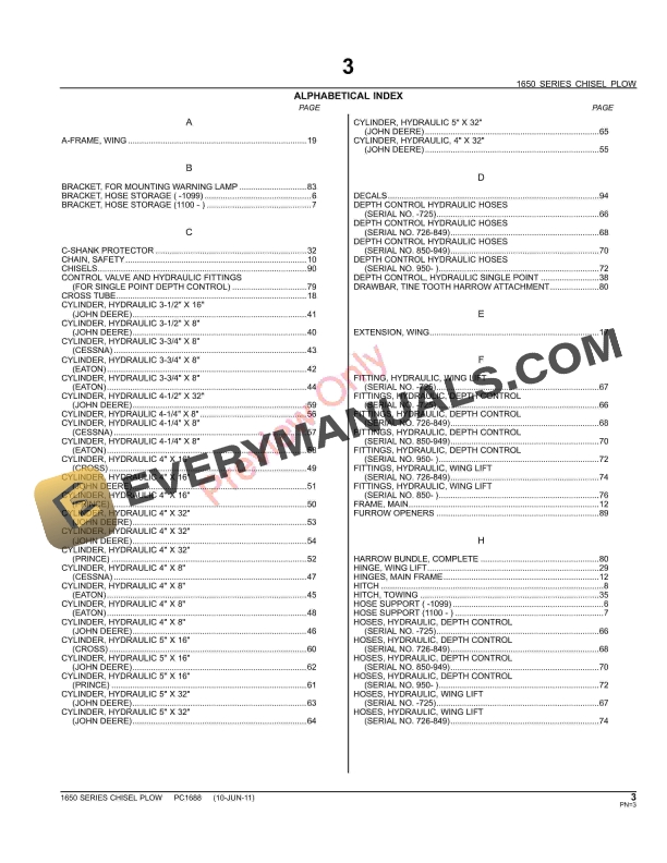 John Deere 1650 Series Drawn Chisel Plows Parts Catalog PC1688 10JUN11-5