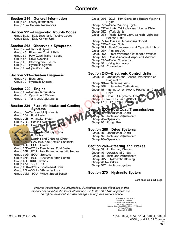 John Deere 1654 1854 2054 2104 6165J 6185J 6205J and 6210J Tractors Diagnostic Technical Manual TM135719 11APR23 3