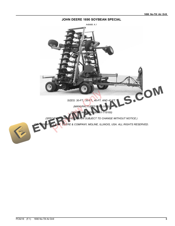 John Deere 1690 No-Till Air Drill Parts Catalog PC9218 15MAR23-3