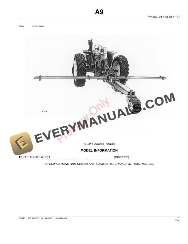 John Deere 17 Lift Assist Wheel Parts Catalog PC1025 08MAY85 3
