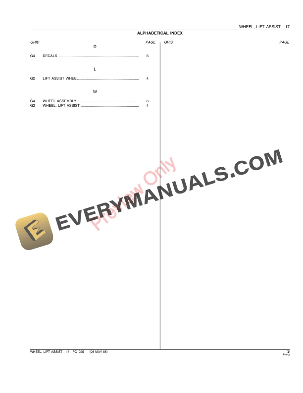 John Deere 17 Lift Assist Wheel Parts Catalog PC1025 08MAY85 5