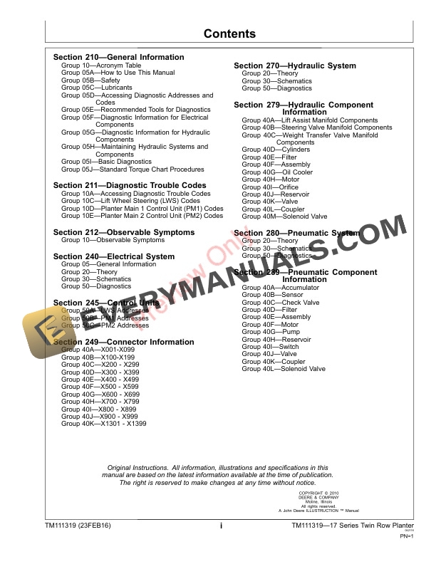 John Deere 17 Series Twin Row Planters Technical Manual TM111319 23FEB16 3