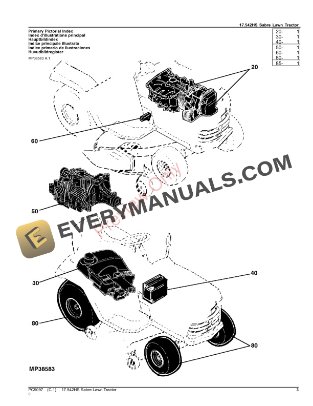 John Deere 17.542HS SABRE LAWN TRACTOR Parts Catalog PC9097 08SEP23-3