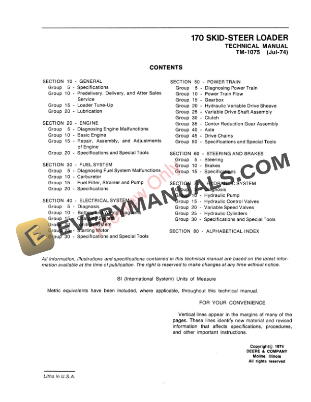 John Deere 170 Skid Steer Loader Technical Manual TM1075 01JUL74 3