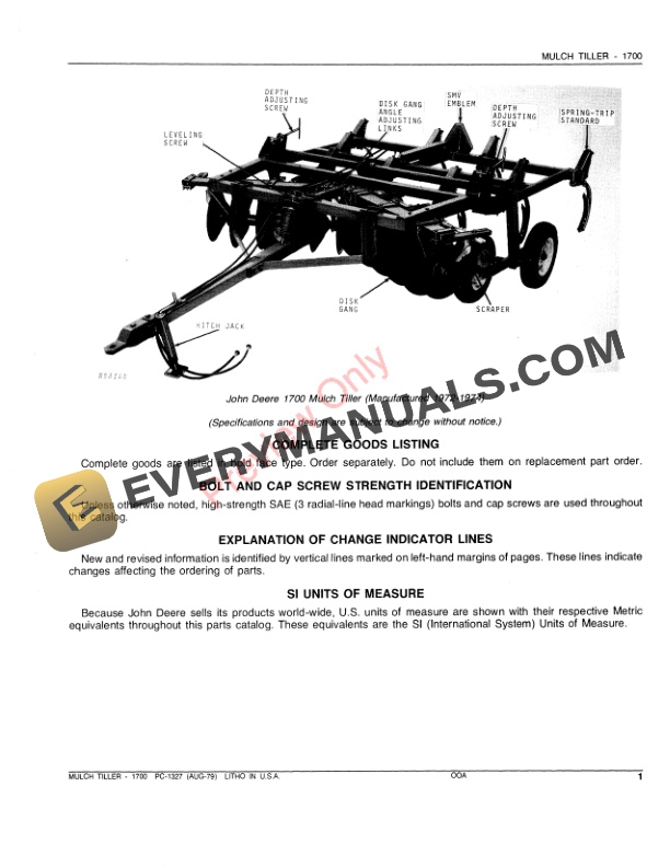 John Deere 1700 Mulch Tiller Parts Catalog PC1327 17AUG79-3