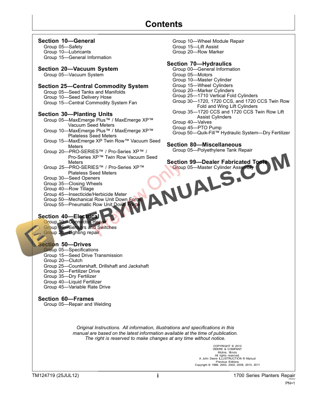John Deere 1700 Series Drawn and Integral Planters 1700 1710 1720 1730 1750 1780 740101 Technical Manual TM124719 25JUL12 3