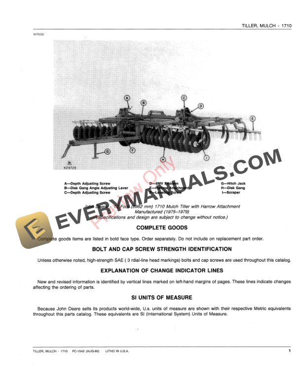 John Deere 1710 Mulch Tiller Parts Catalog PC1542 01AUG80-3