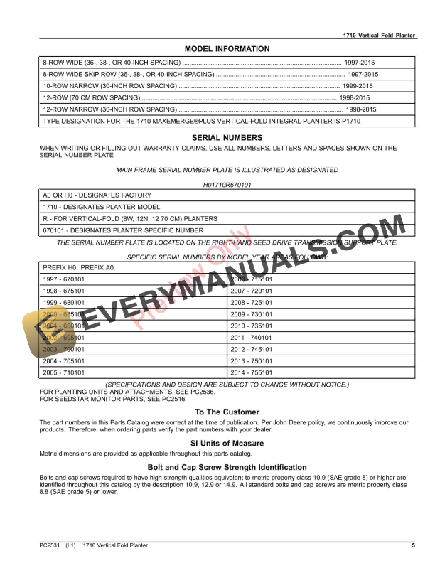 John Deere 1710 Vertical Fold Planter Parts Catalog PC2531 06OCT23-5