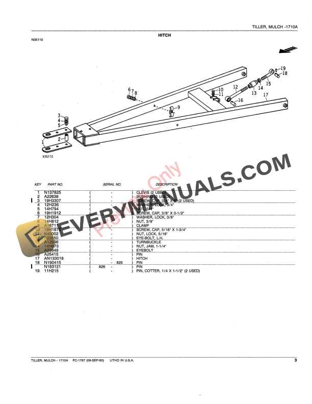 John Deere 1710A Mulch Tiller Parts Catalog PC1767 01AUG80-5