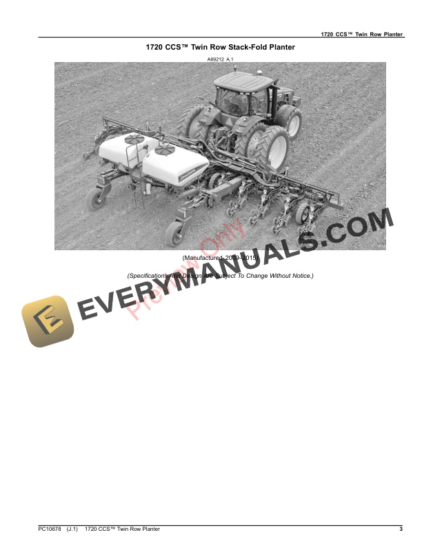 John Deere 1720 CCS Twin Row Parts Catalog PC10678 23NOV23 3