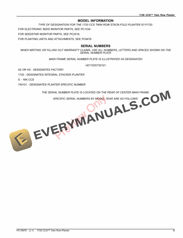John Deere 1720 CCS Twin Row Parts Catalog PC10678 23NOV23 5