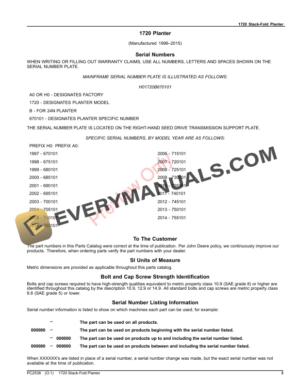 John Deere 1720 Stack-Fold Planter Parts Catalog PC2538 06OCT23-3