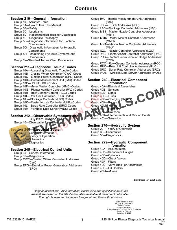 John Deere 1725 16 Row Planter with Electric Drive 794101 Diagnostic Technical Manual TM163319 01MAR22 3