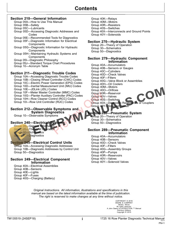 John Deere 1725 16 Row Planter with Electric Drive Diagnostic Technical Manual TM135519 24SEP18 3