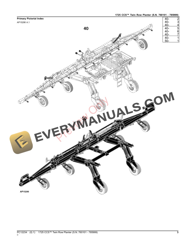 John Deere 1725 CCS Twin Row Planter (S.N. 760101 - 785999) Parts Catalog PC12234 16NOV23 PDF 10 John Deere 1725 CCS Twin Row Planter (S.N. 760101 – 785999) Parts Catalog PC12234 16NOV23-3