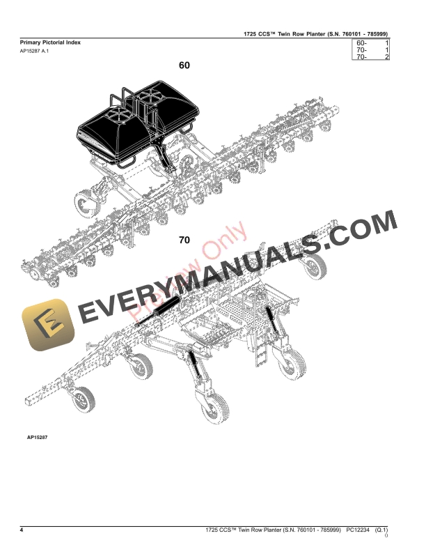 John Deere 1725 CCS Twin Row Planter (S.N. 760101 - 785999) Parts Catalog PC12234 16NOV23 PDF 11 John Deere 1725 CCS Twin Row Planter (S.N. 760101 – 785999) Parts Catalog PC12234 16NOV23-4